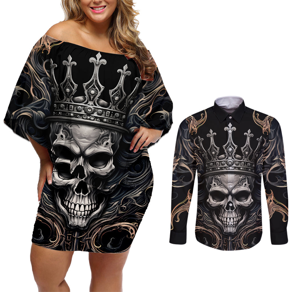 skull-fantasy-couples-matching-off-shoulder-short-dress-and-long-sleeve-button-shirts-who-needs-inner-demons-when-you-are-the-demon