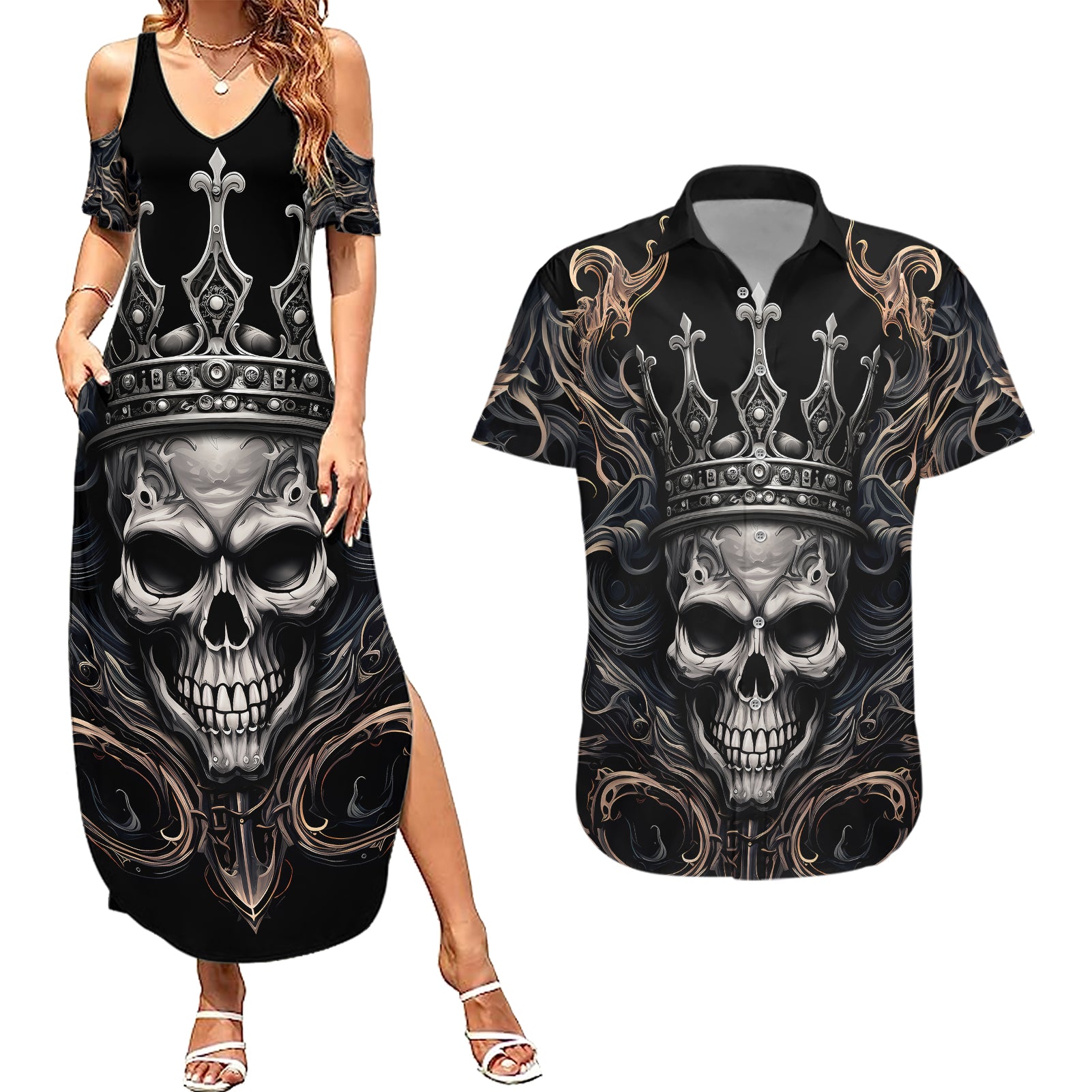 skull-fantasy-couples-matching-summer-maxi-dress-and-hawaiian-shirt-who-needs-inner-demons-when-you-are-the-demon