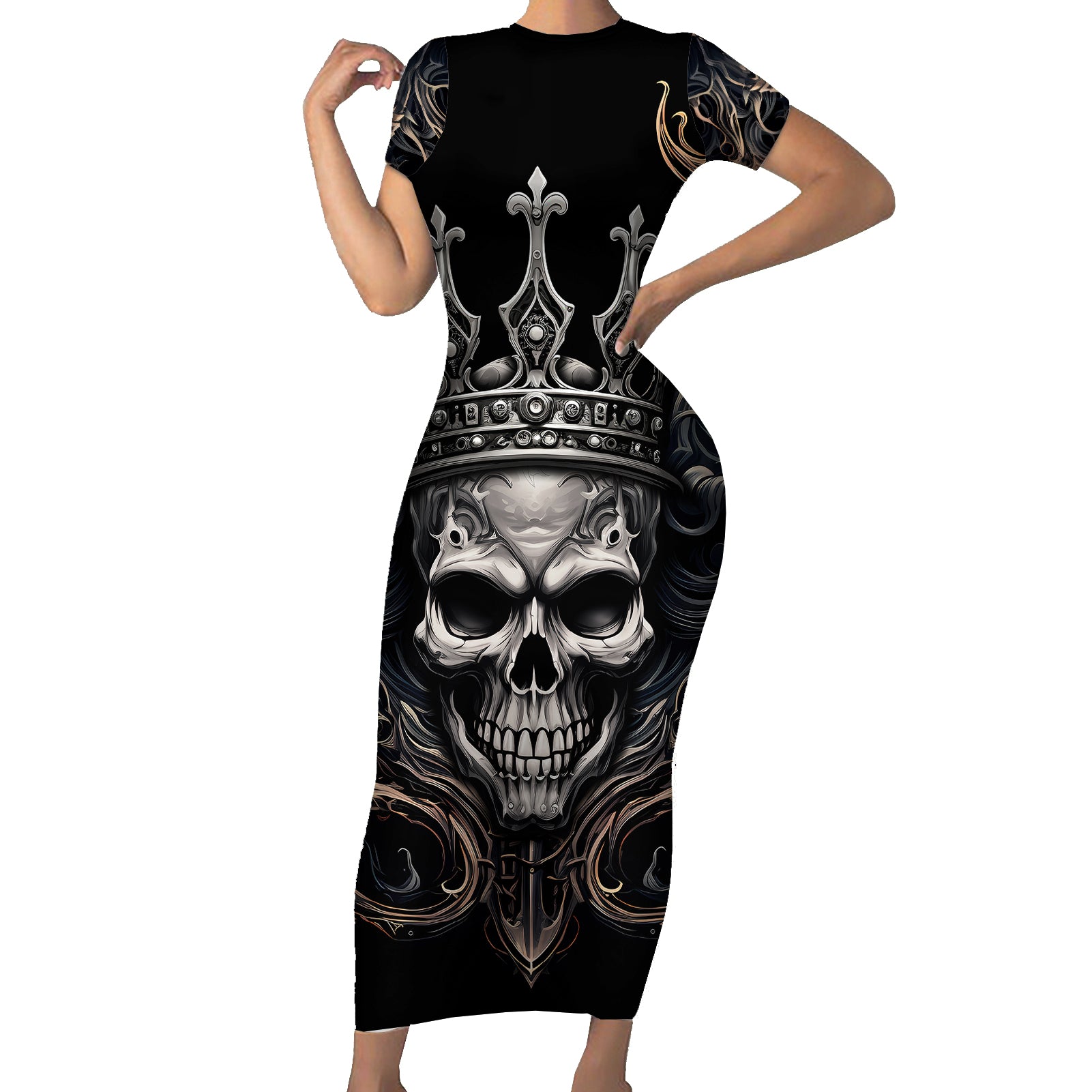 skull-fantasy-short-sleeve-bodycon-dress-who-needs-inner-demons-when-you-are-the-demon