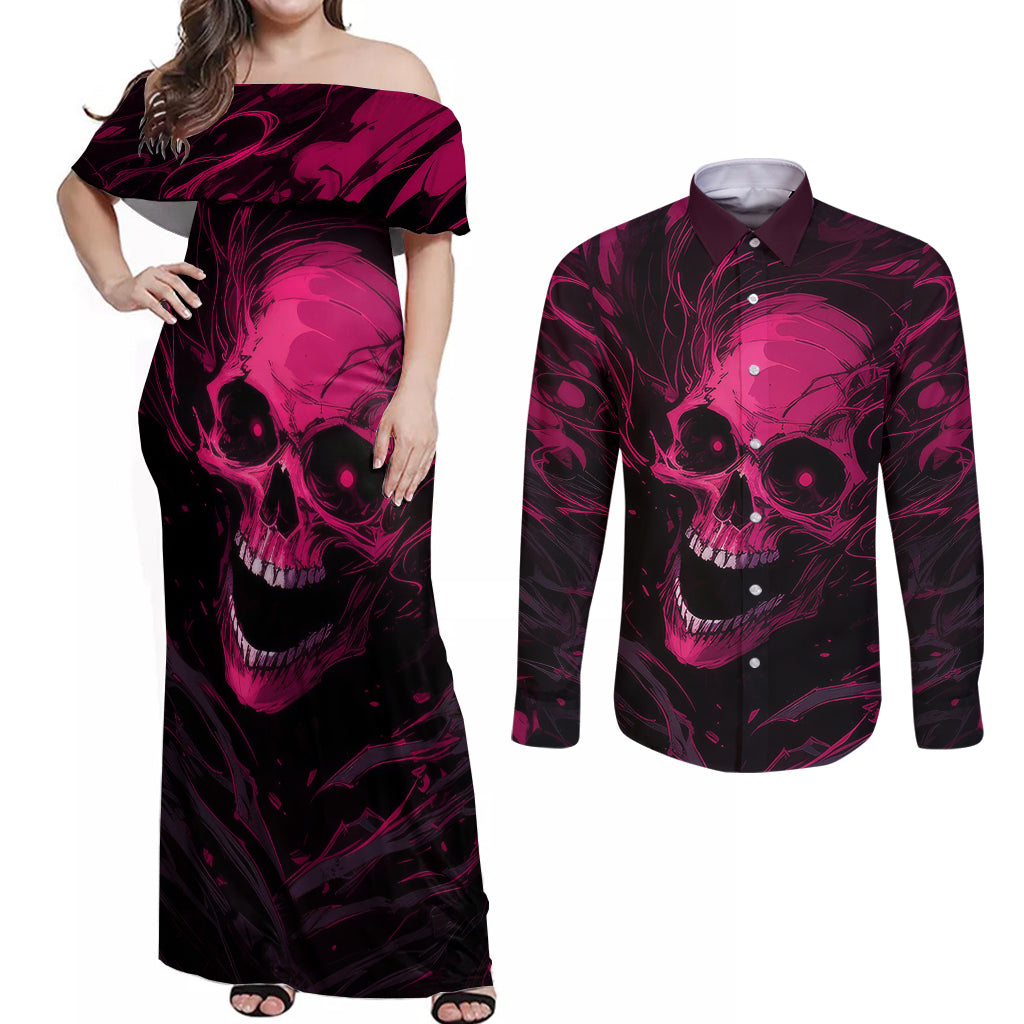 death-skull-couples-matching-off-shoulder-maxi-dress-and-long-sleeve-button-shirts-im-scary-enough-without-a-costume