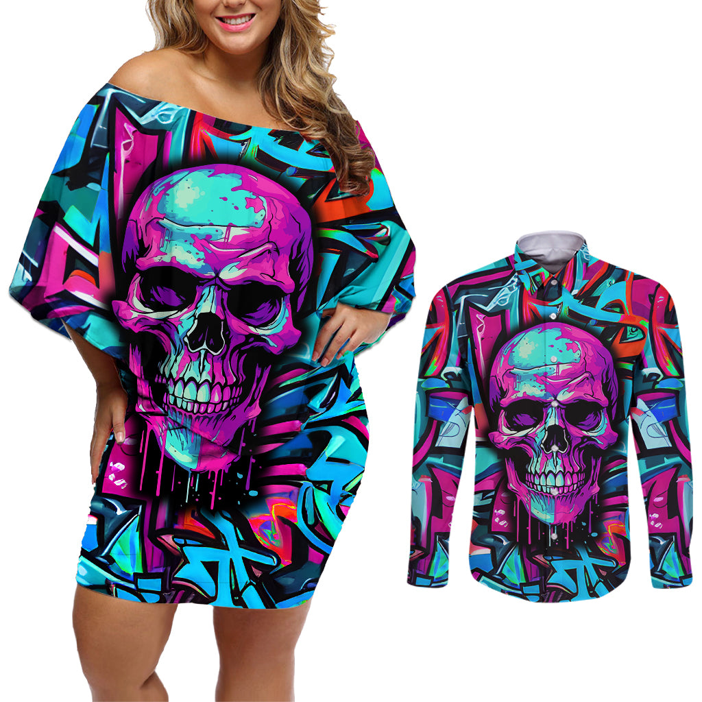 skull-grafity-couples-matching-off-shoulder-short-dress-and-long-sleeve-button-shirts-you-are-never-too-young-to-dream-big