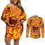 three-skulls-flaming-couples-matching-off-shoulder-short-dress-and-long-sleeve-button-shirts-high-on-fire