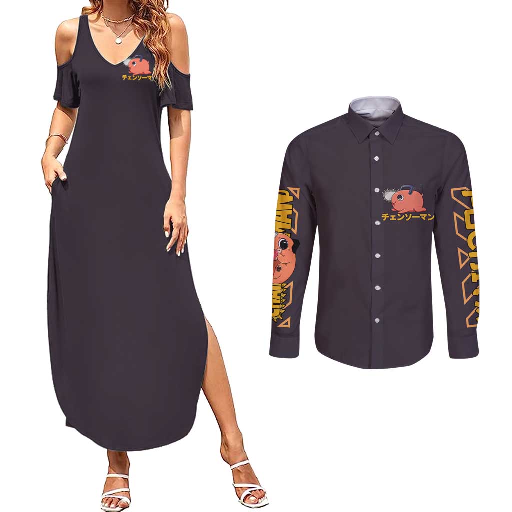 Pochita Chainsaw Man Couples Matching Summer Maxi Dress and Long Sleeve Button Shirt Anime Style