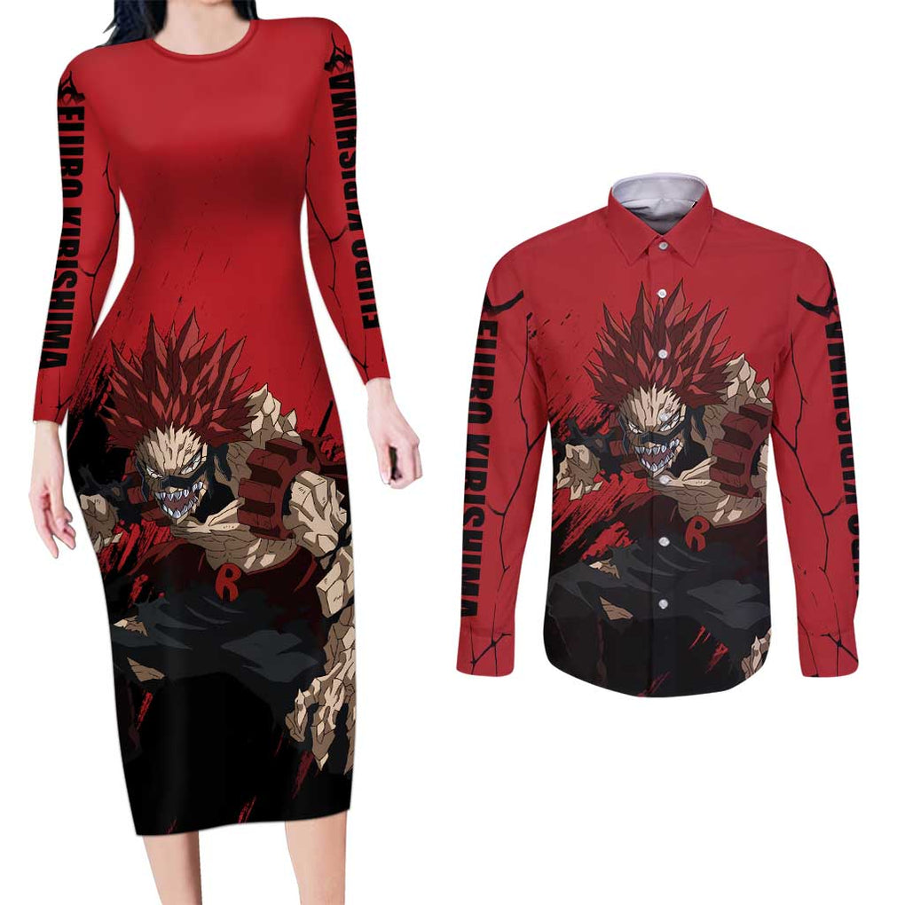 Eijiro Kirishima - My Hero Academia Couples Matching Long Sleeve Bodycon Dress and Long Sleeve Button Shirt Japan Anime Style