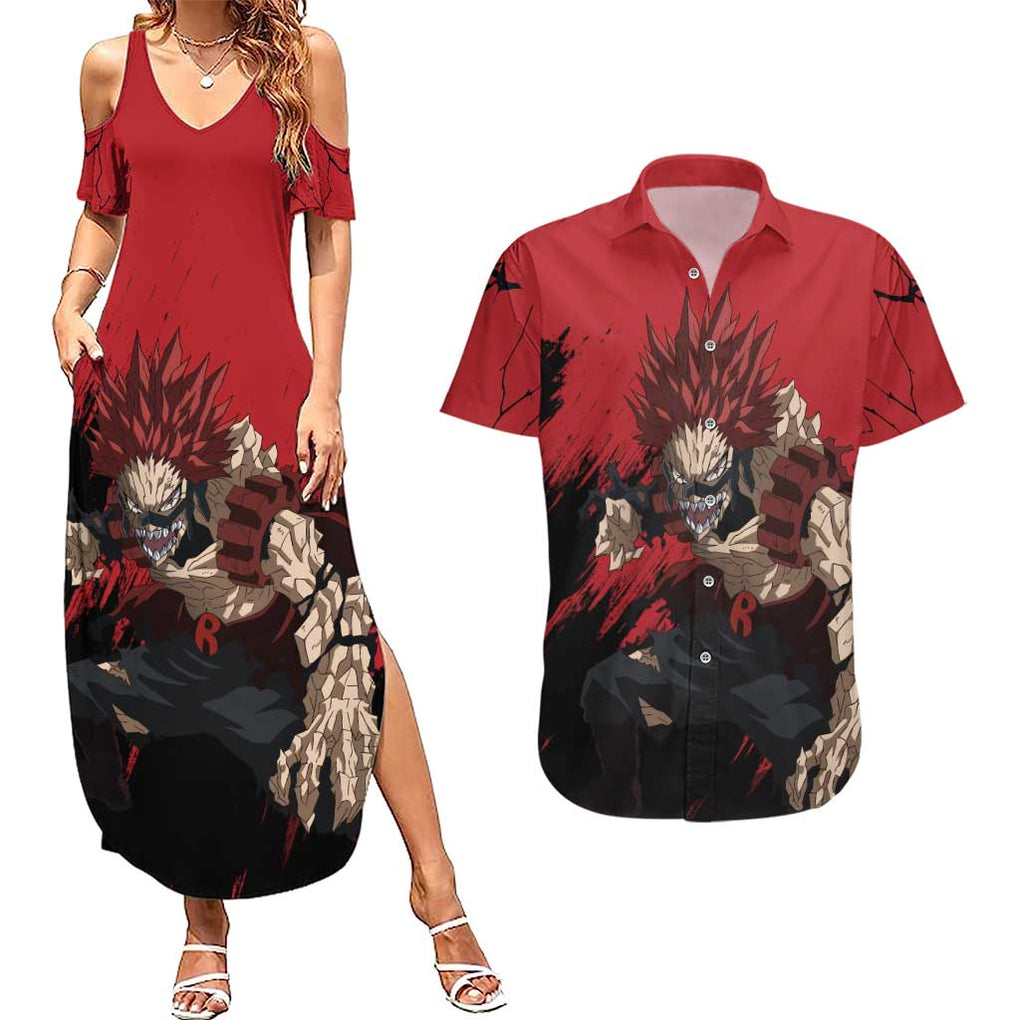 Eijiro Kirishima - My Hero Academia Couples Matching Summer Maxi Dress and Hawaiian Shirt Japan Anime Style