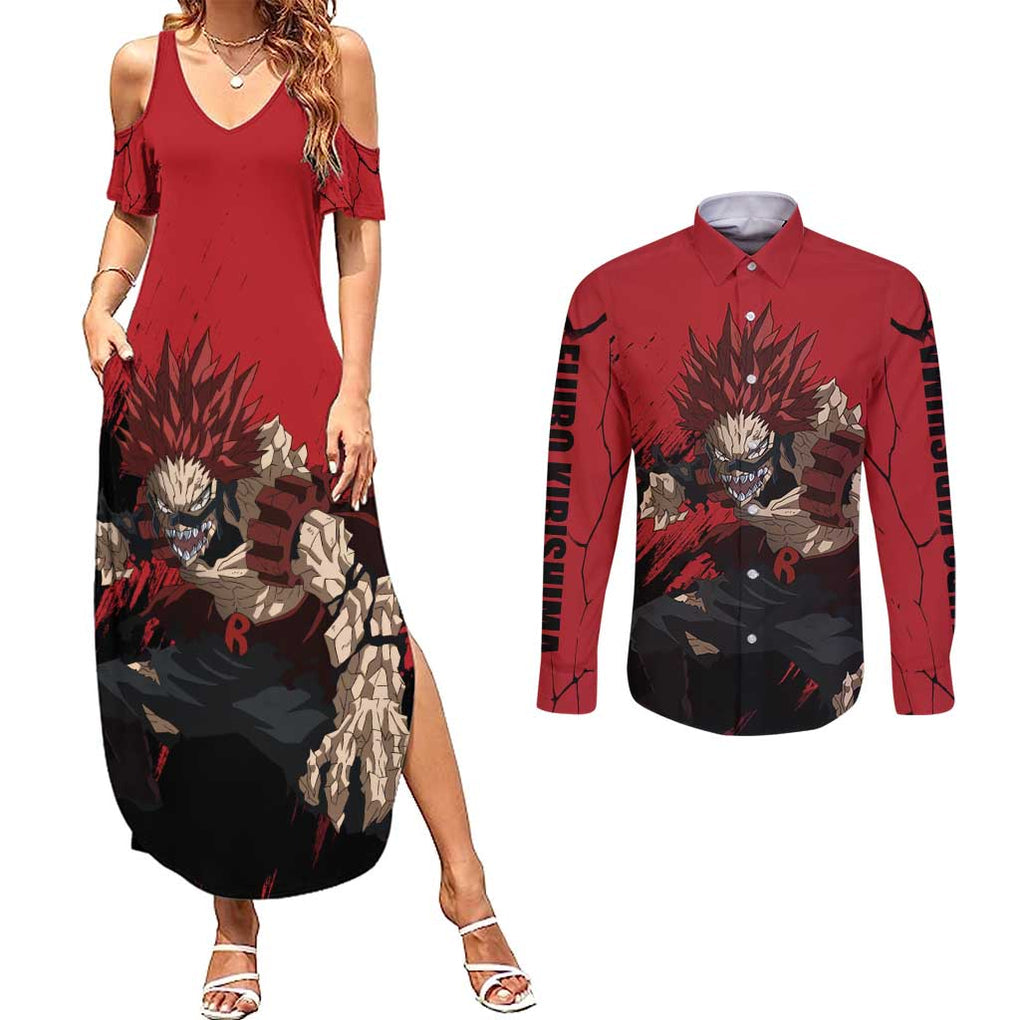 Eijiro Kirishima - My Hero Academia Couples Matching Summer Maxi Dress and Long Sleeve Button Shirt Japan Anime Style