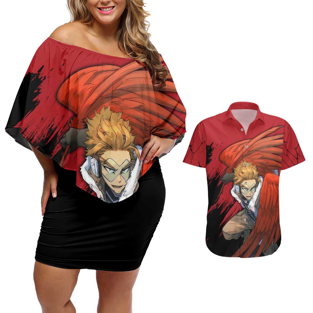 Hawks  - My Hero Academia Couples Matching Off Shoulder Short Dress and Hawaiian Shirt Anime Style