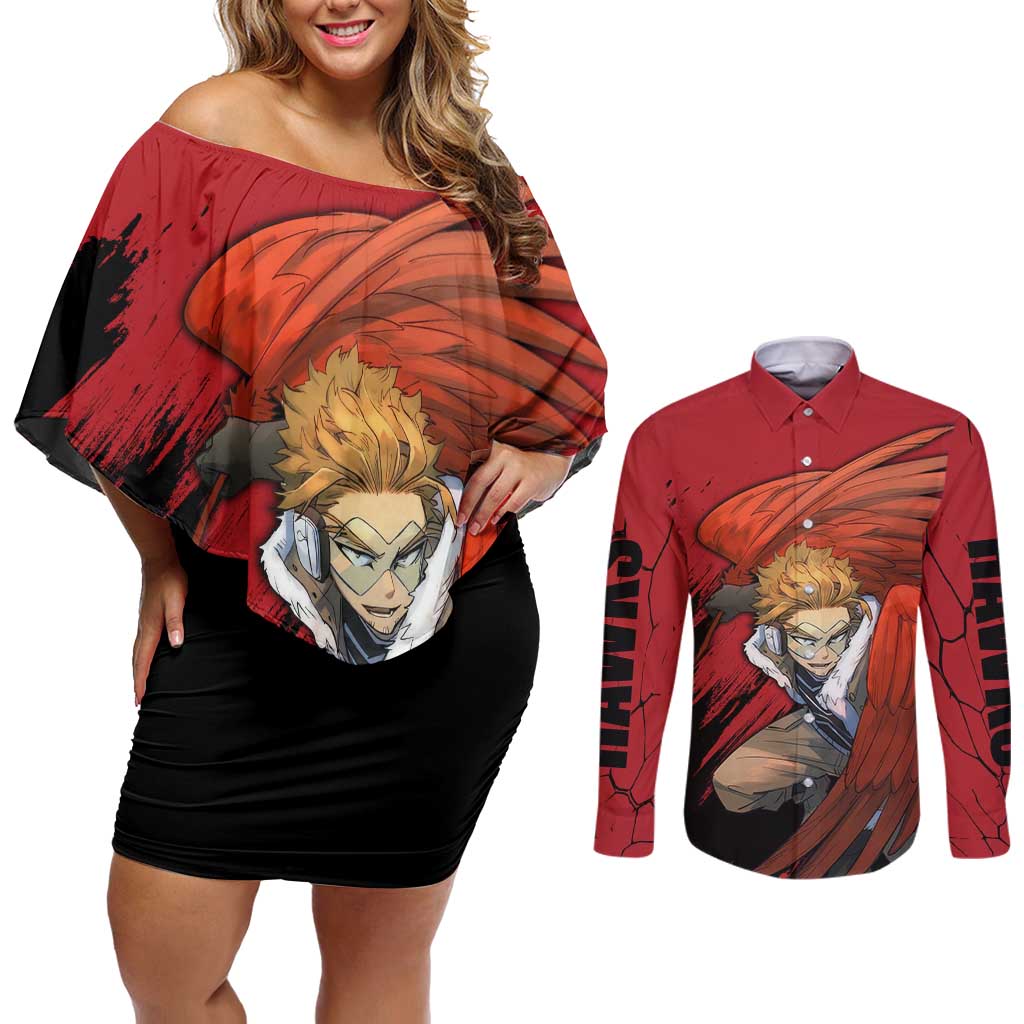 Hawks  - My Hero Academia Couples Matching Off Shoulder Short Dress and Long Sleeve Button Shirt Anime Style