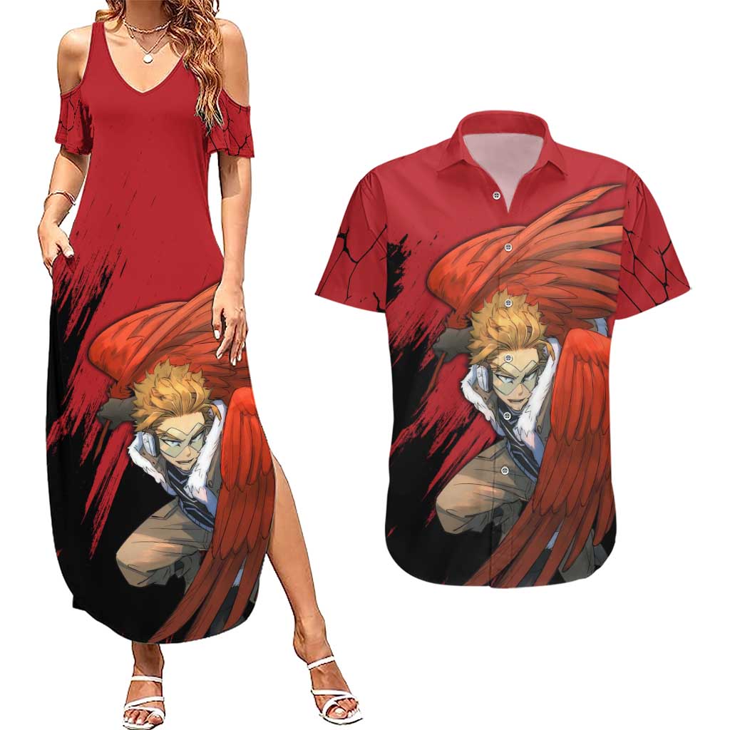 Hawks  - My Hero Academia Couples Matching Summer Maxi Dress and Hawaiian Shirt Anime Style