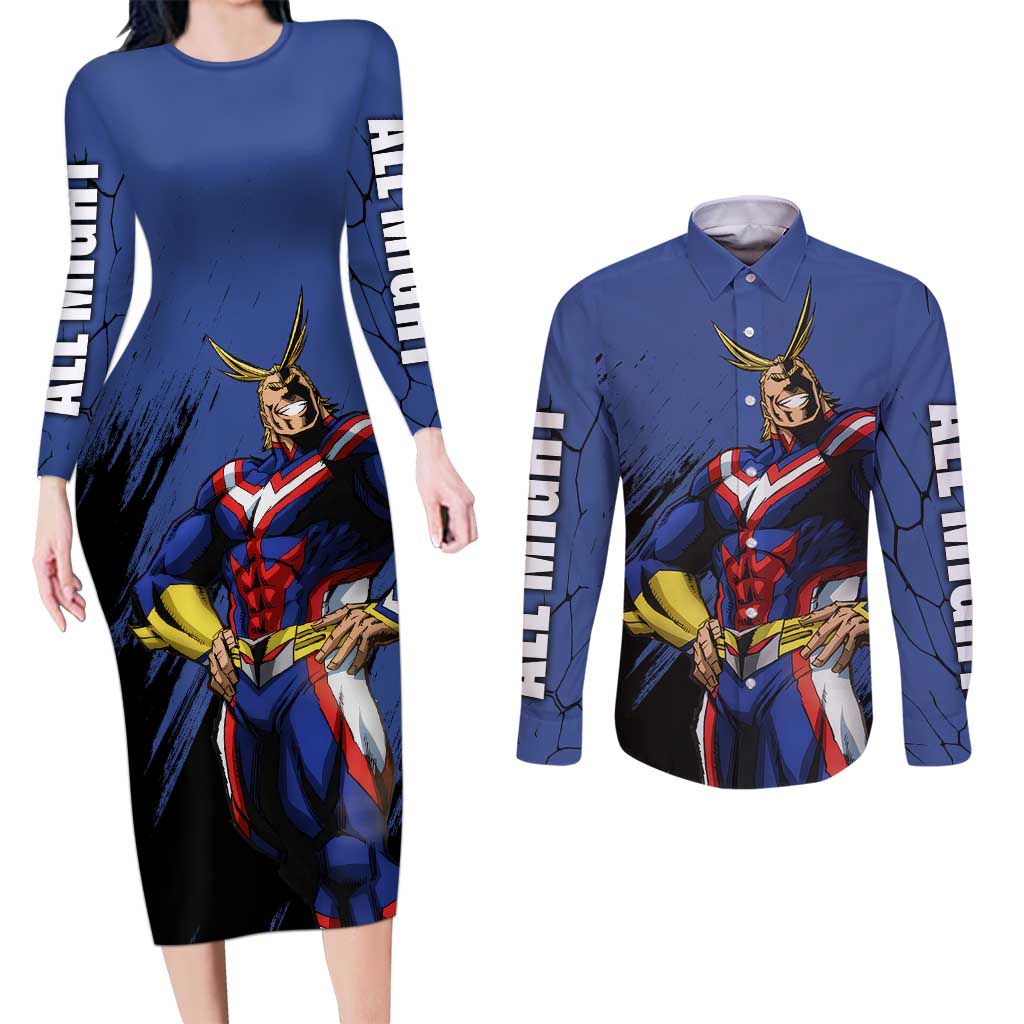 All Might - My Hero Academia Couples Matching Long Sleeve Bodycon Dress and Long Sleeve Button Shirt Anime Style