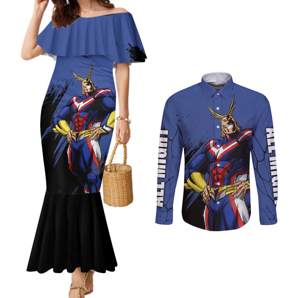 All Might - My Hero Academia Couples Matching Mermaid Dress and Long Sleeve Button Shirt Anime Style