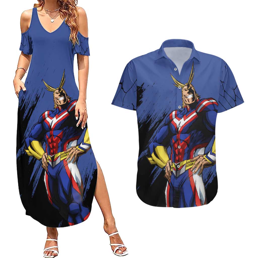 All Might - My Hero Academia Couples Matching Summer Maxi Dress and Hawaiian Shirt Anime Style