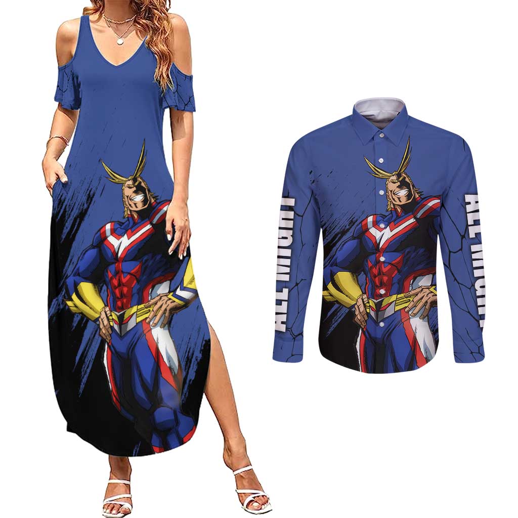 All Might - My Hero Academia Couples Matching Summer Maxi Dress and Long Sleeve Button Shirt Anime Style