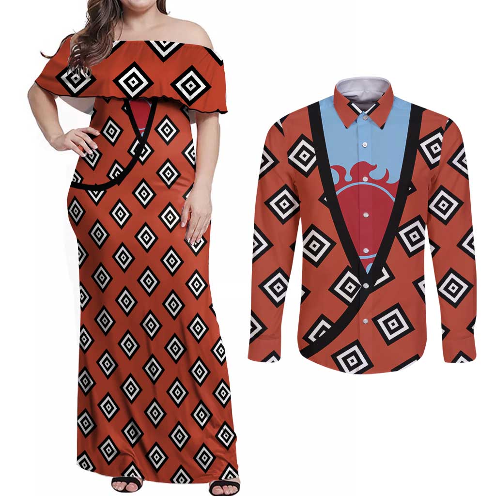 Jinbei - One Piece Couples Matching Off Shoulder Maxi Dress and Long Sleeve Button Shirt Anime Uniform Style