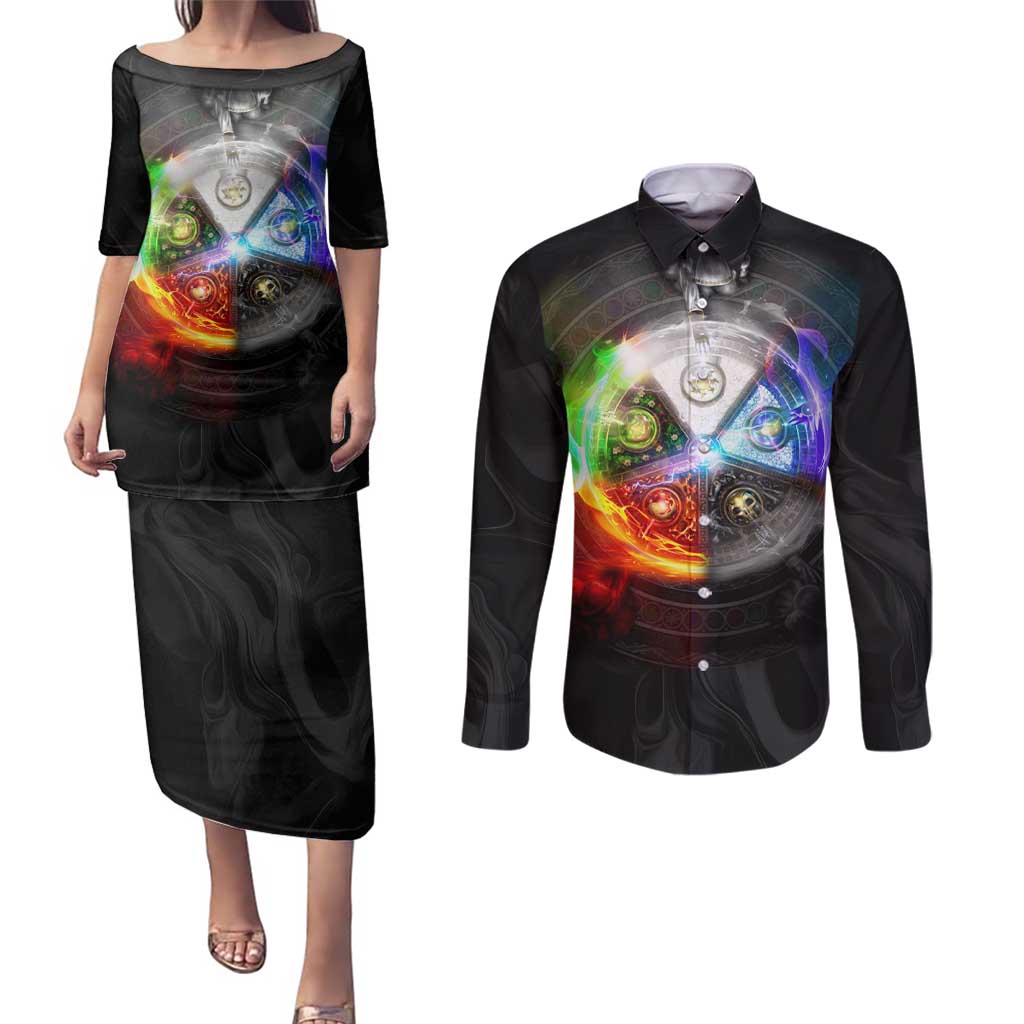 Elements of Magic the Gathering Couples Matching Puletasi and Long Sleeve Button Shirt Anime Style