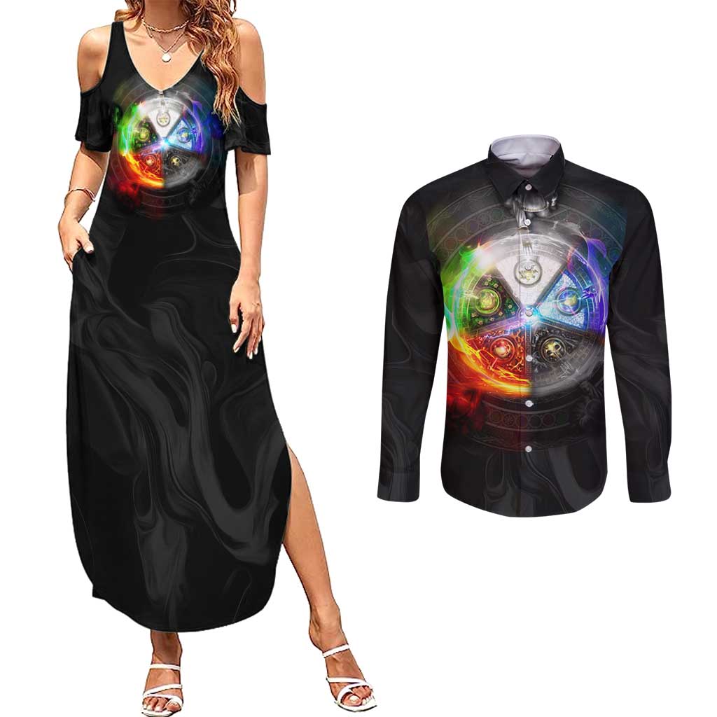 Elements of Magic the Gathering Couples Matching Summer Maxi Dress and Long Sleeve Button Shirt Anime Style