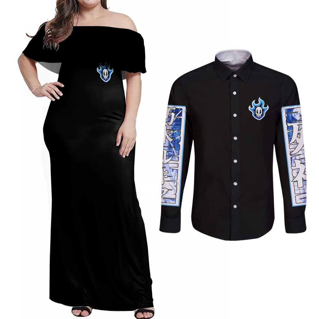 Rukia Kuchiki TYBWA Bleach Couples Matching Off Shoulder Maxi Dress and Long Sleeve Button Shirt Anime Style