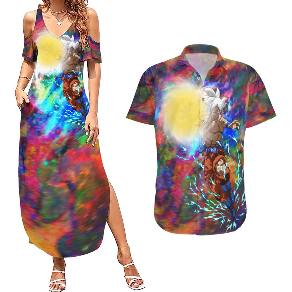 Trippy Ultra Instinct Goku Dragon Ball Z Couples Matching Summer Maxi Dress and Hawaiian Shirt Anime Style