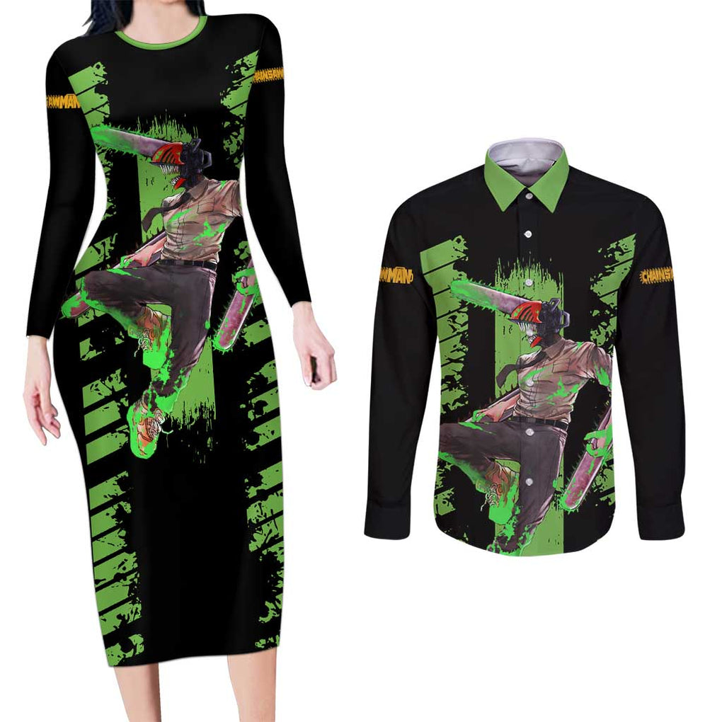 Denji Chainsaw Man Couples Matching Long Sleeve Bodycon Dress and Long Sleeve Button Shirt Anime Cyper Art Style