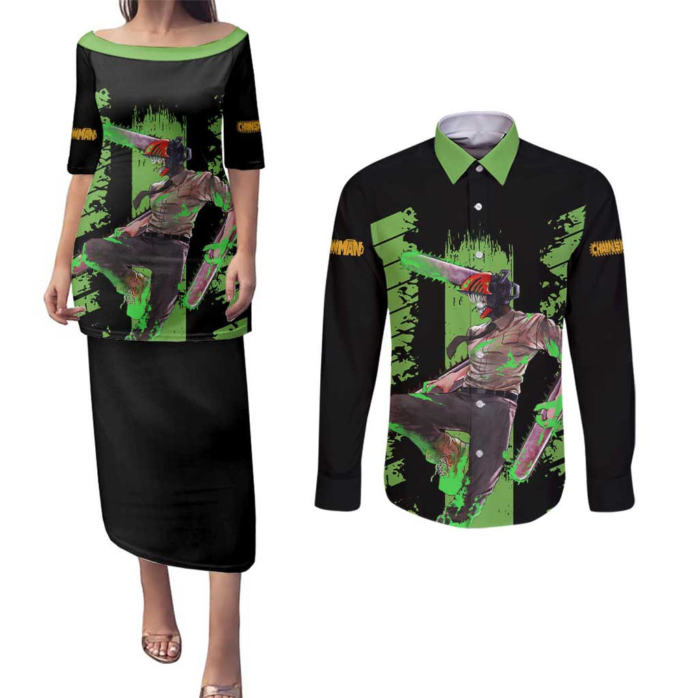 Denji Chainsaw Man Couples Matching Puletasi and Long Sleeve Button Shirt Anime Cyper Art Style