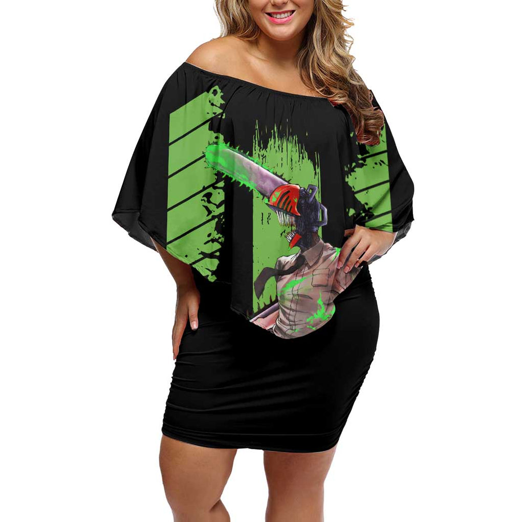 Denji Chainsaw Man Off Shoulder Short Dress Anime Cyper Art Style