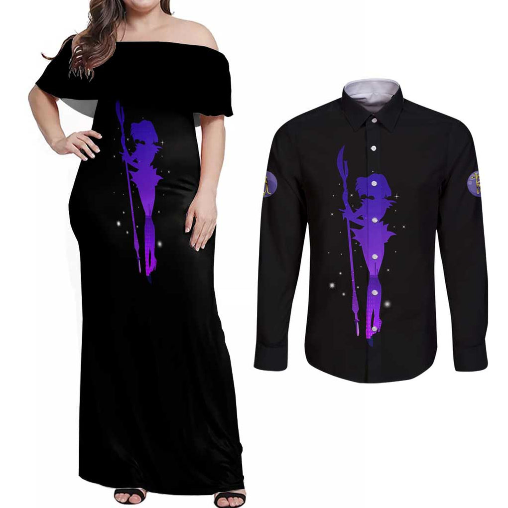 Saturn - Sailor Moon Couples Matching Off Shoulder Maxi Dress and Long Sleeve Button Shirt Anime Style