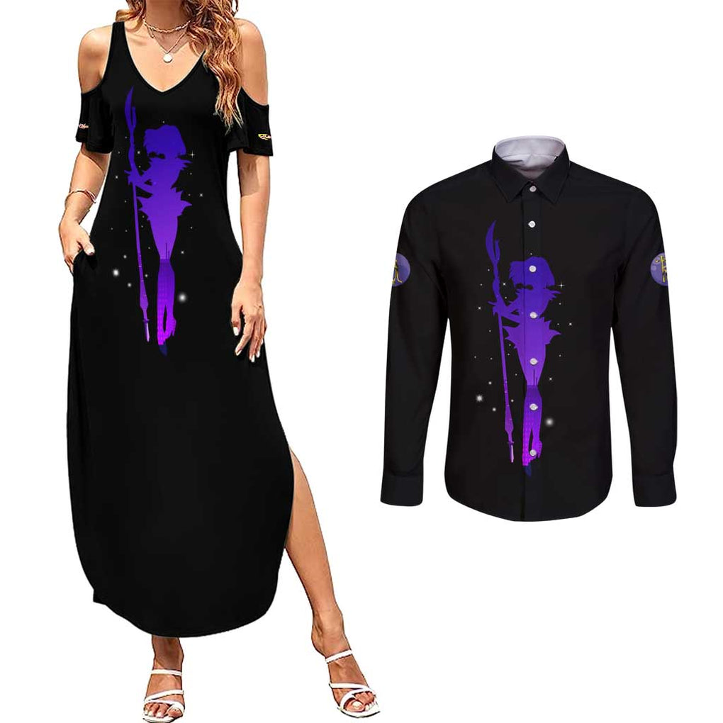 Saturn - Sailor Moon Couples Matching Summer Maxi Dress and Long Sleeve Button Shirt Anime Style