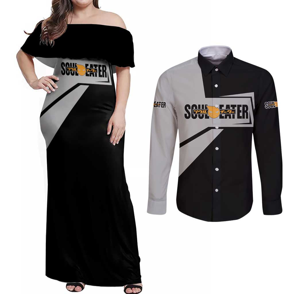 Black Star Soul Eater Couples Matching Off Shoulder Maxi Dress and Long Sleeve Button Shirt Anime Style TS04