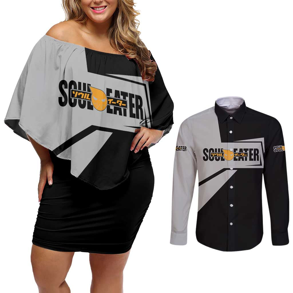 Black Star Soul Eater Couples Matching Off Shoulder Short Dress and Long Sleeve Button Shirt Anime Style TS04