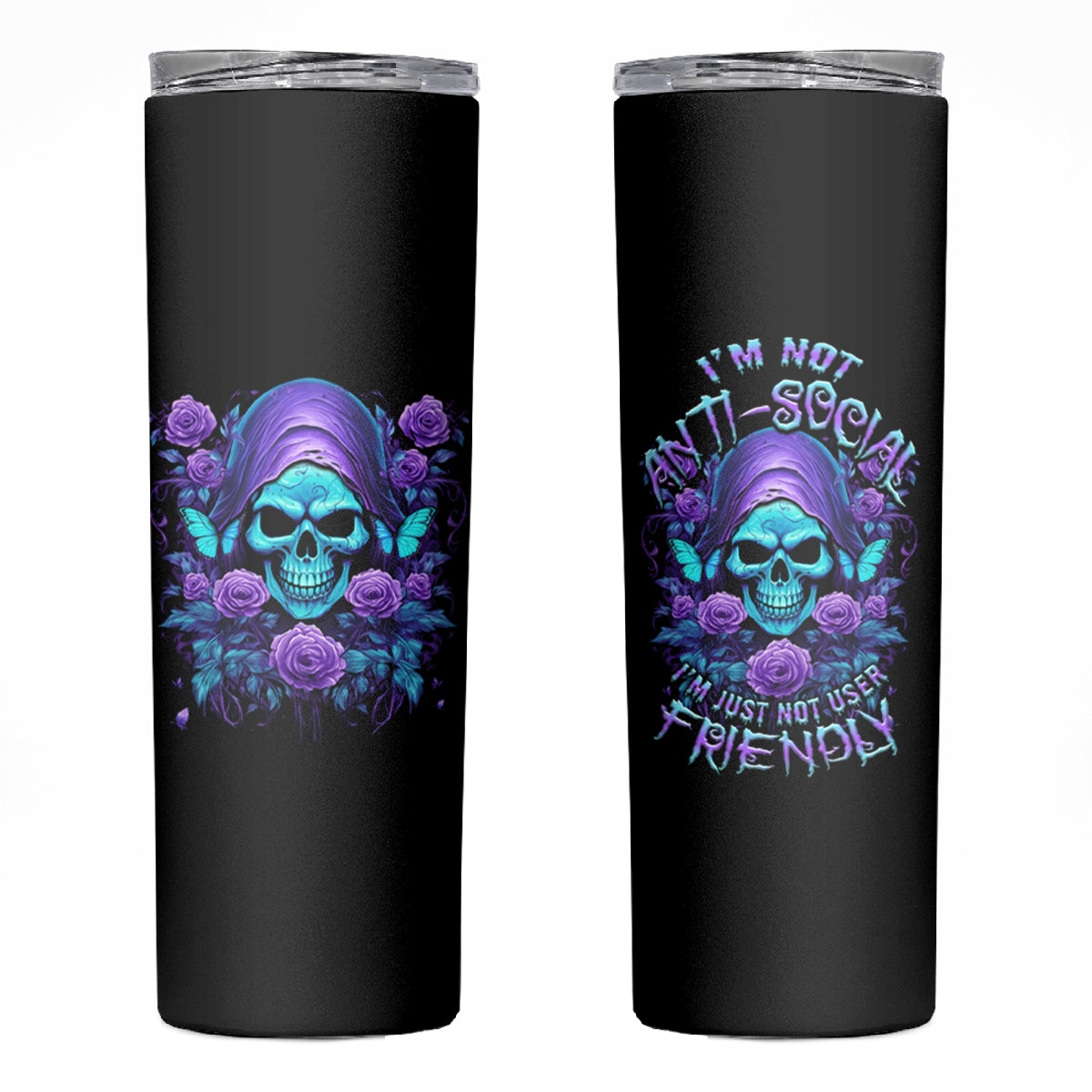 I'm Not Anti-social Mad Reaper Skull Skinny Tumbler