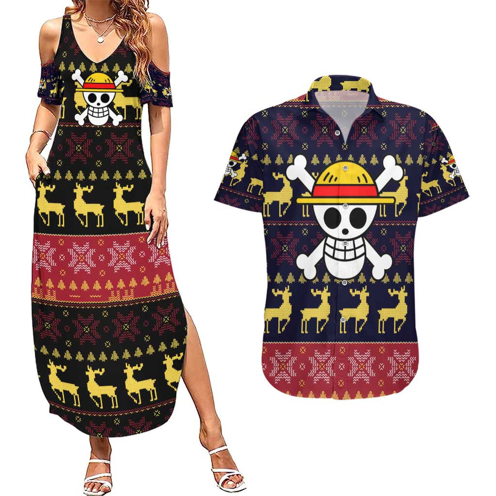 Monbkey D, Luffy - Straw Hat - One Piece Couples Matching Summer Maxi Dress and Hawaiian Shirt Anime Mix Christmas Style