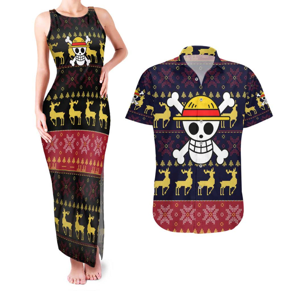 Monbkey D, Luffy - Straw Hat - One Piece Couples Matching Tank Maxi Dress and Hawaiian Shirt Anime Mix Christmas Style