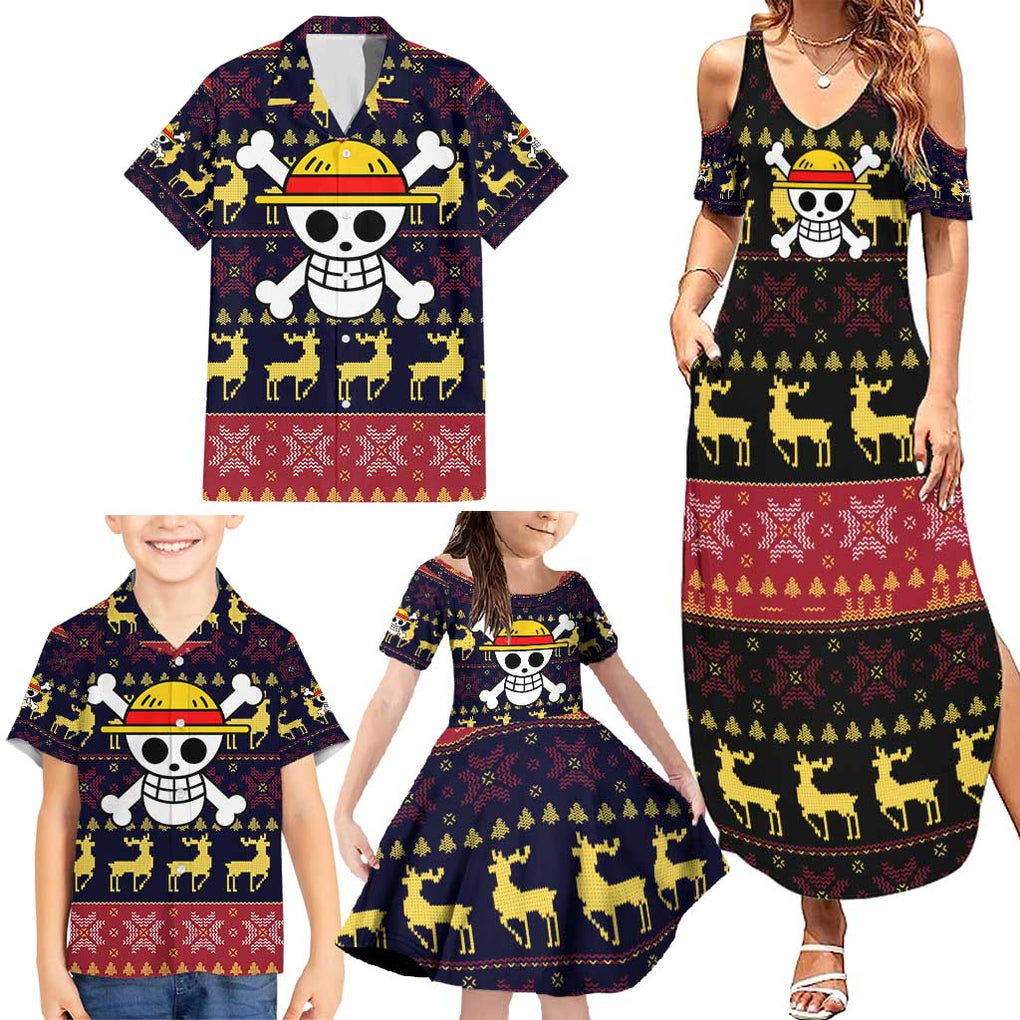 Monbkey D, Luffy - Straw Hat - One Piece Family Matching Summer Maxi Dress and Hawaiian Shirt Anime Mix Christmas Style