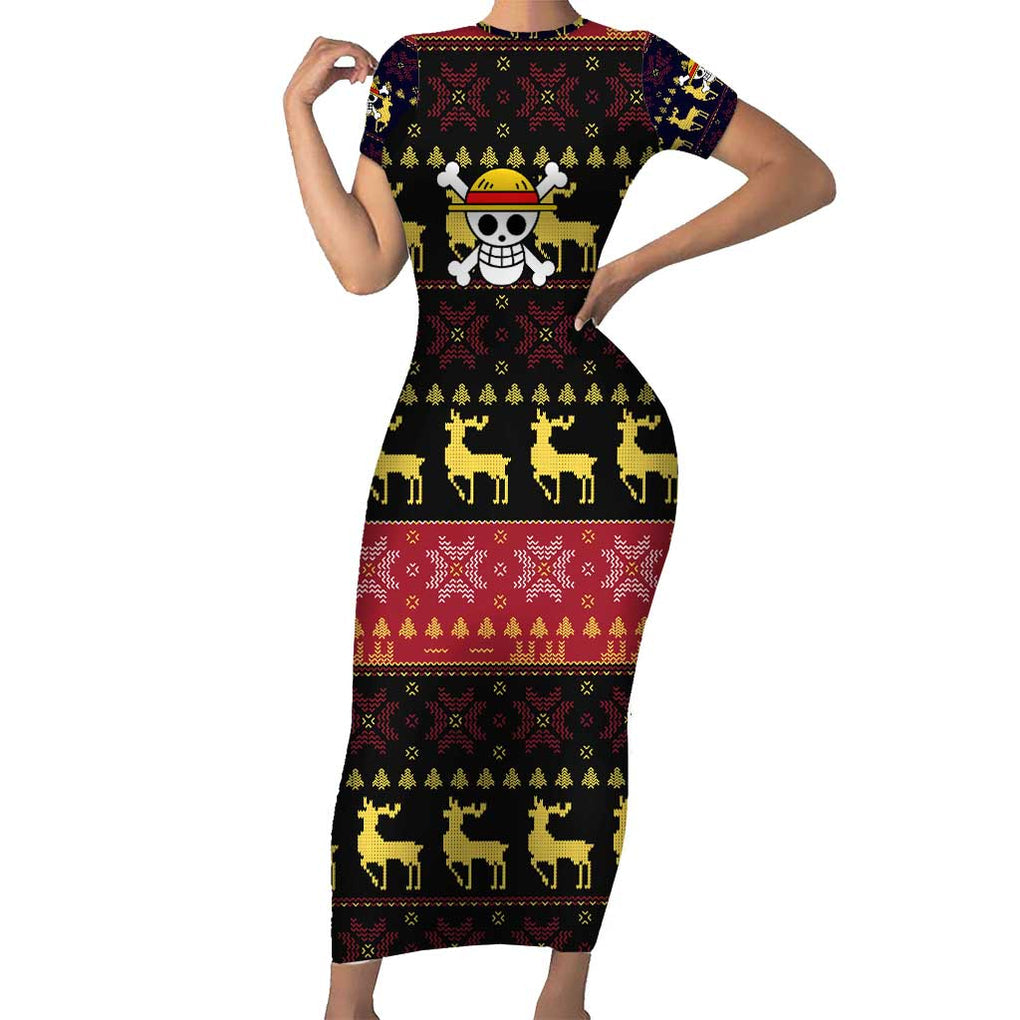 Monbkey D, Luffy - Straw Hat - One Piece Short Sleeve Bodycon Dress Anime Mix Christmas Style