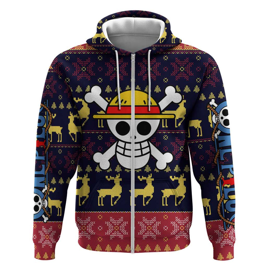 Monbkey D, Luffy - Straw Hat - One Piece Zip Hoodie Anime Mix Christmas Style