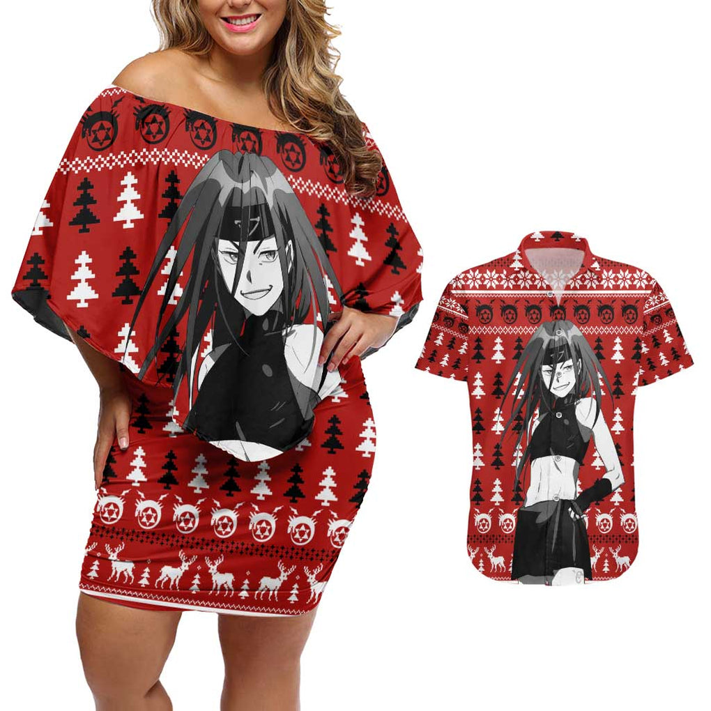 Envy - Fullmetal Alchemist Couples Matching Off Shoulder Short Dress and Hawaiian Shirt Anime Mix Christmas Style