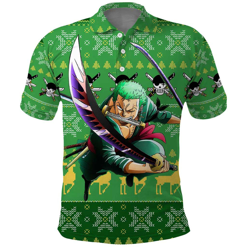 Roronoa Zoro - One Piece Polo Shirt Anime Mix Christmas Style