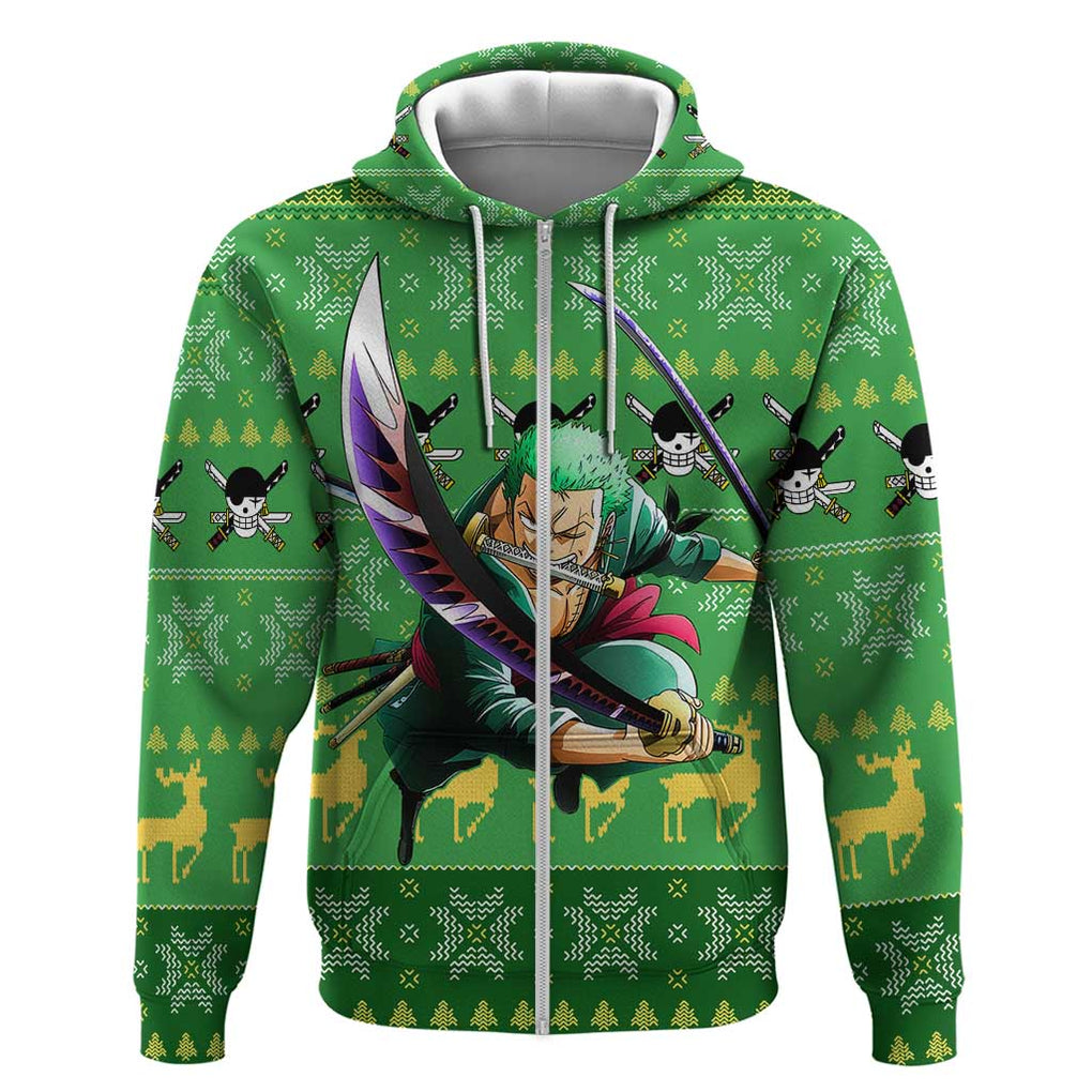 Roronoa Zoro - One Piece Zip Hoodie Anime Mix Christmas Style