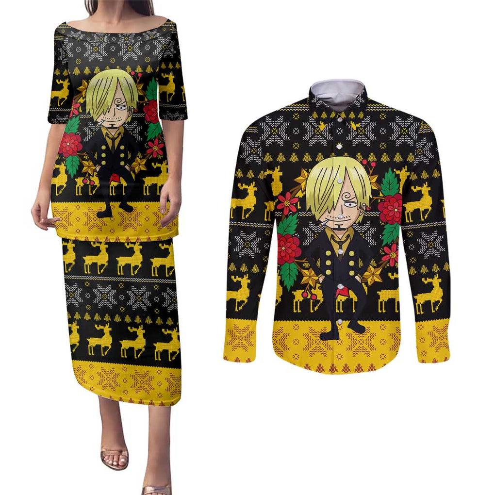 Sanji - One Piece Couples Matching Puletasi and Long Sleeve Button Shirt Anime Mix Christmas Style