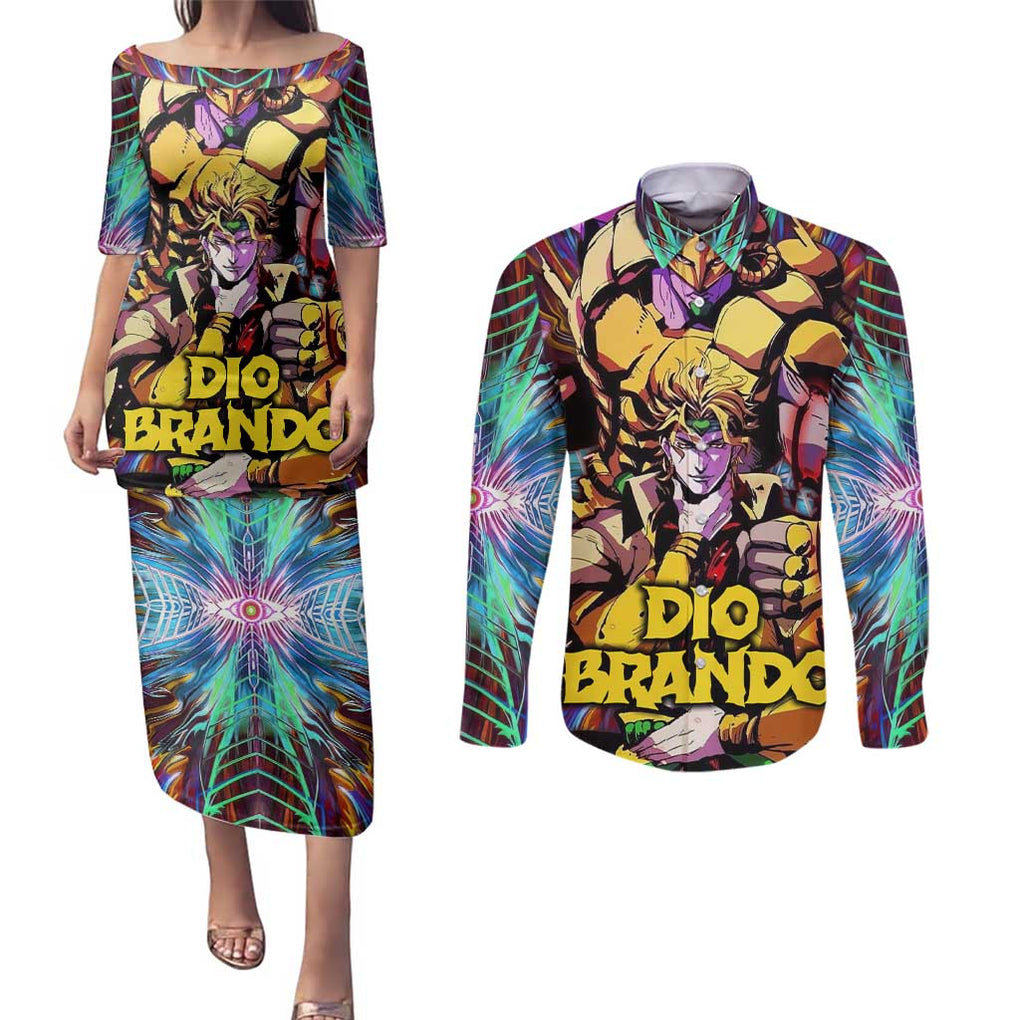 Trippy Dio Brando JoJo’s Bizarre Adventure Couples Matching Puletasi and Long Sleeve Button Shirt Anime Style