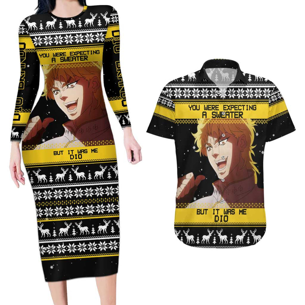 Dio Brando - JoJo’s Bizarre Adventure Couples Matching Long Sleeve Bodycon Dress and Hawaiian Shirt Anime Mix Christmas Style