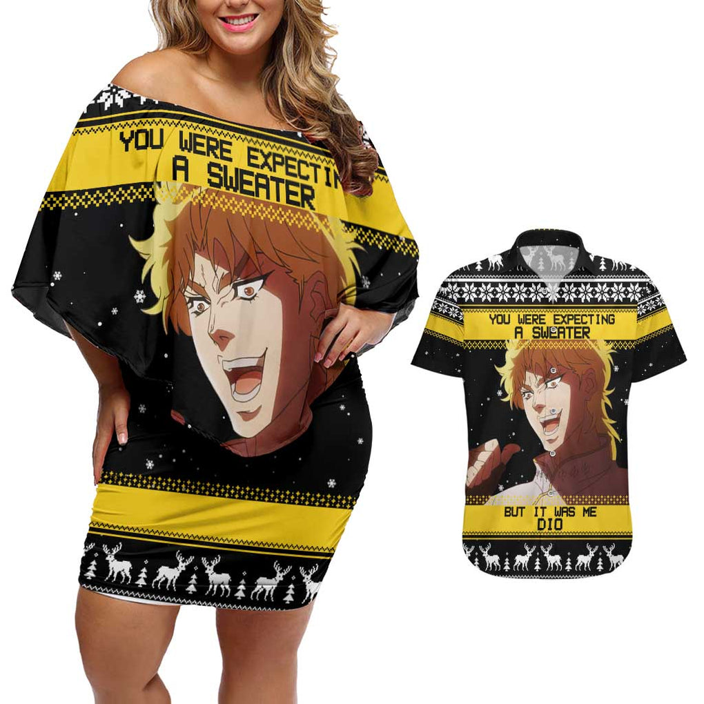 Dio Brando - JoJo’s Bizarre Adventure Couples Matching Off Shoulder Short Dress and Hawaiian Shirt Anime Mix Christmas Style