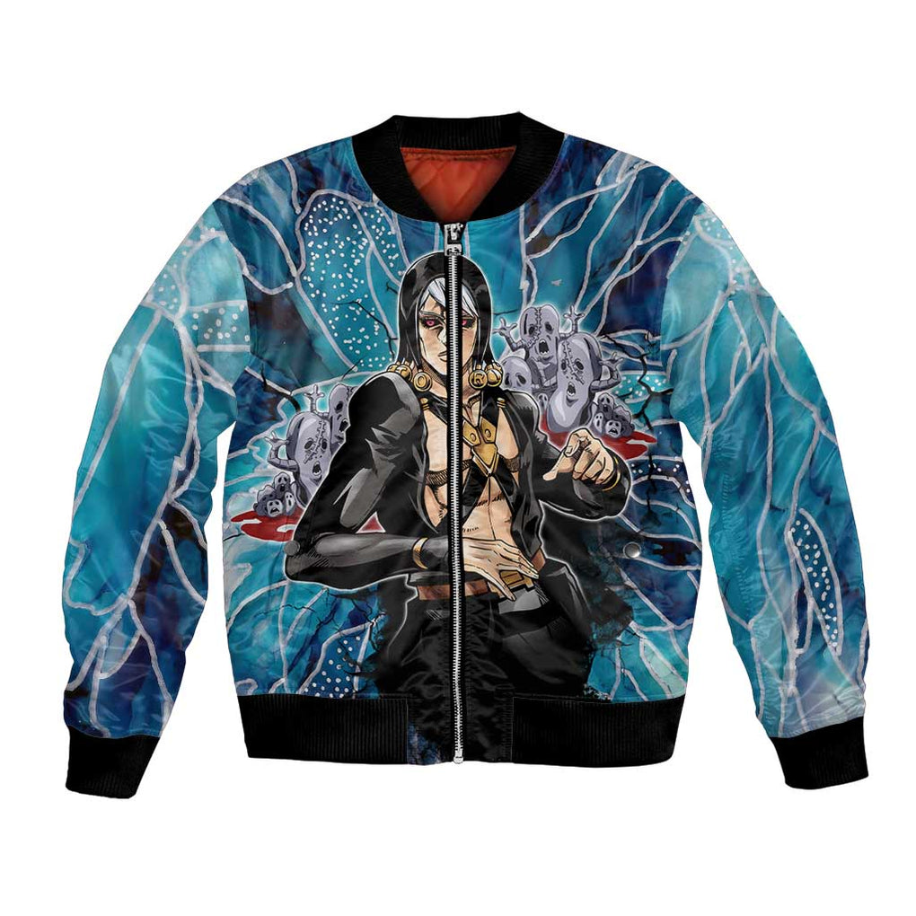 Trippy Risotto Nero Metallic Jojo’s Bizarre Adventure Bomber Jacket Trippy Style