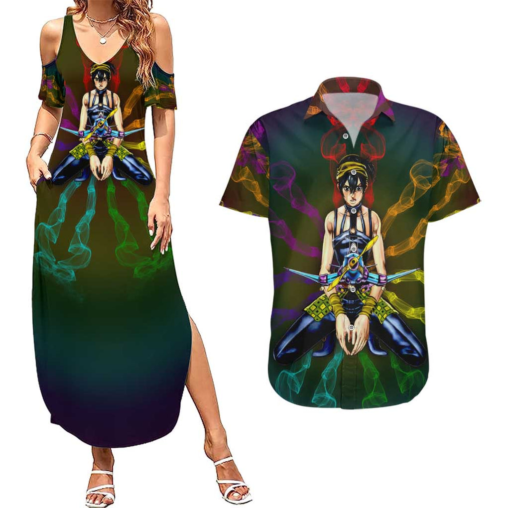 Trippy Narancia Lil Bomber Jojo’s Bizarre Adventure Couples Matching Summer Maxi Dress and Hawaiian Shirt Trippy Style