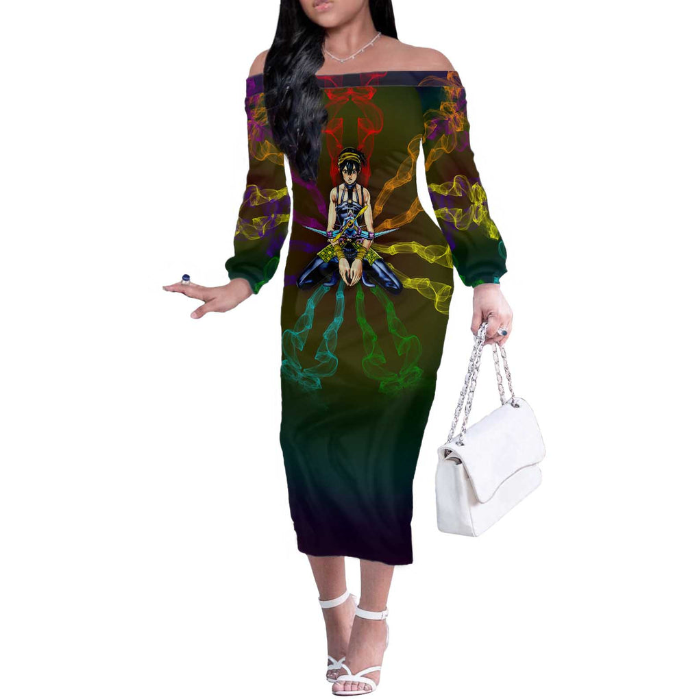 Trippy Narancia Lil Bomber Jojo’s Bizarre Adventure Off The Shoulder Long Sleeve Dress Trippy Style