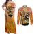 Trippy Dio V1 Jojo’s Bizarre Adventure Couples Matching Off Shoulder Maxi Dress and Long Sleeve Button Shirt Trippy Style