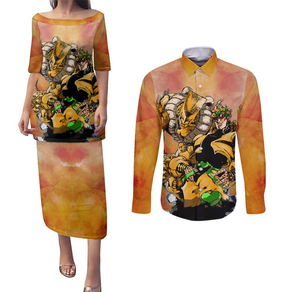 Trippy Dio V1 Jojo’s Bizarre Adventure Couples Matching Puletasi and Long Sleeve Button Shirt Trippy Style