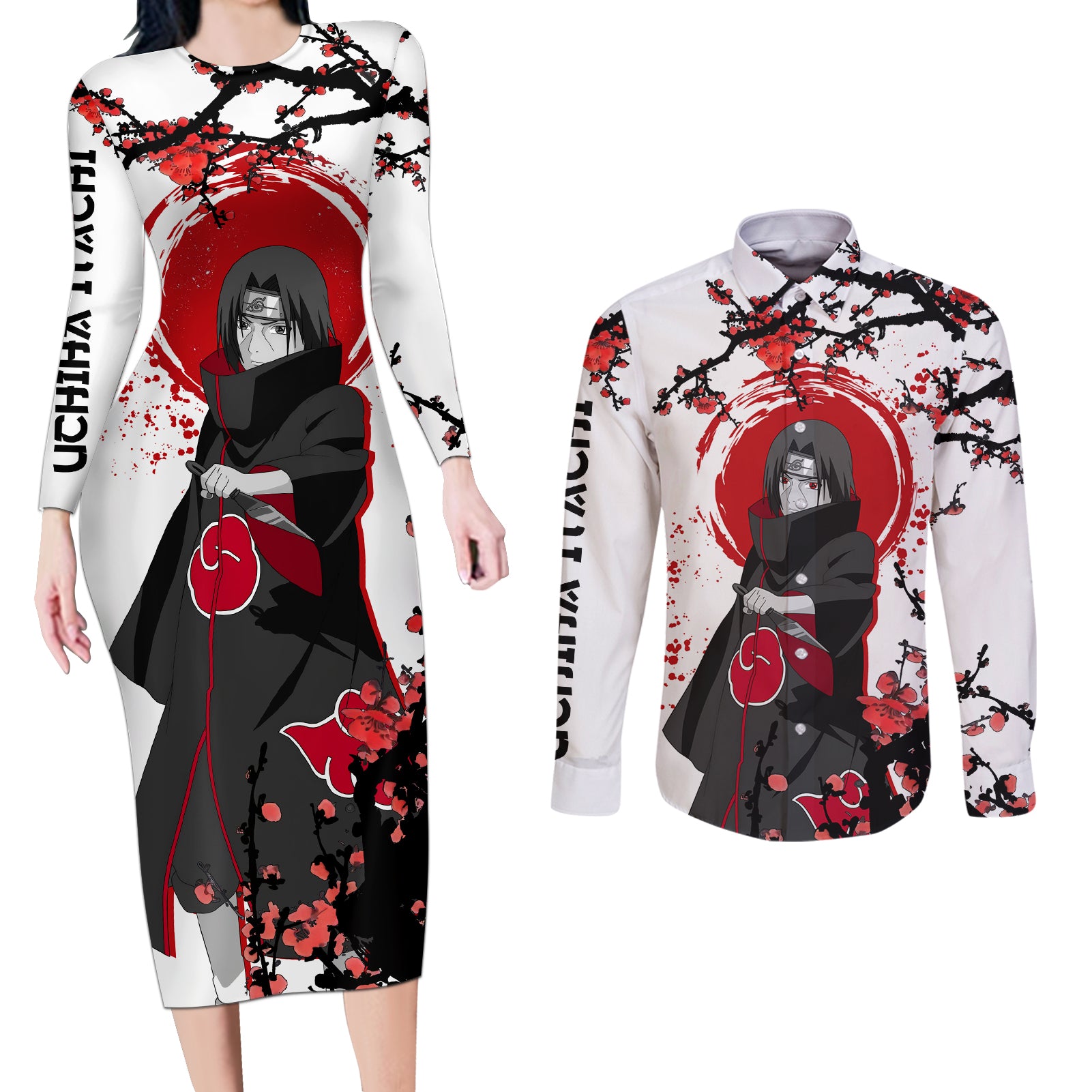 Uchiha Itachi - Anime Japan Style Couples Matching Long Sleeve Bodycon Dress and Long Sleeve Button Shirt