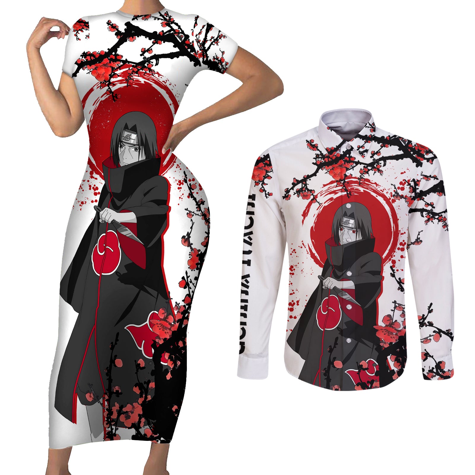 Uchiha Itachi - Anime Japan Style Couples Matching Short Sleeve Bodycon Dress and Long Sleeve Button Shirt