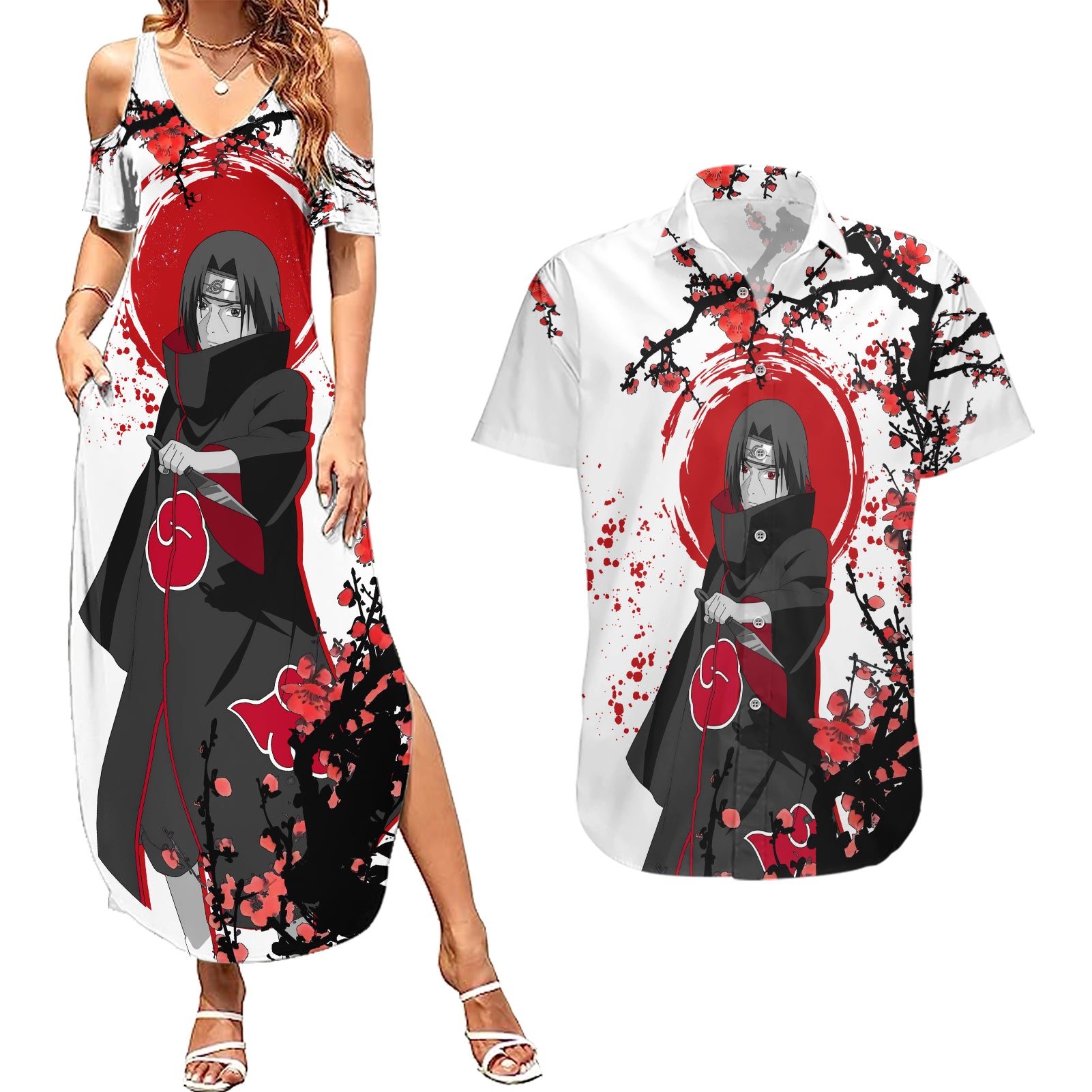 Uchiha Itachi - Anime Japan Style Couples Matching Summer Maxi Dress and Hawaiian Shirt